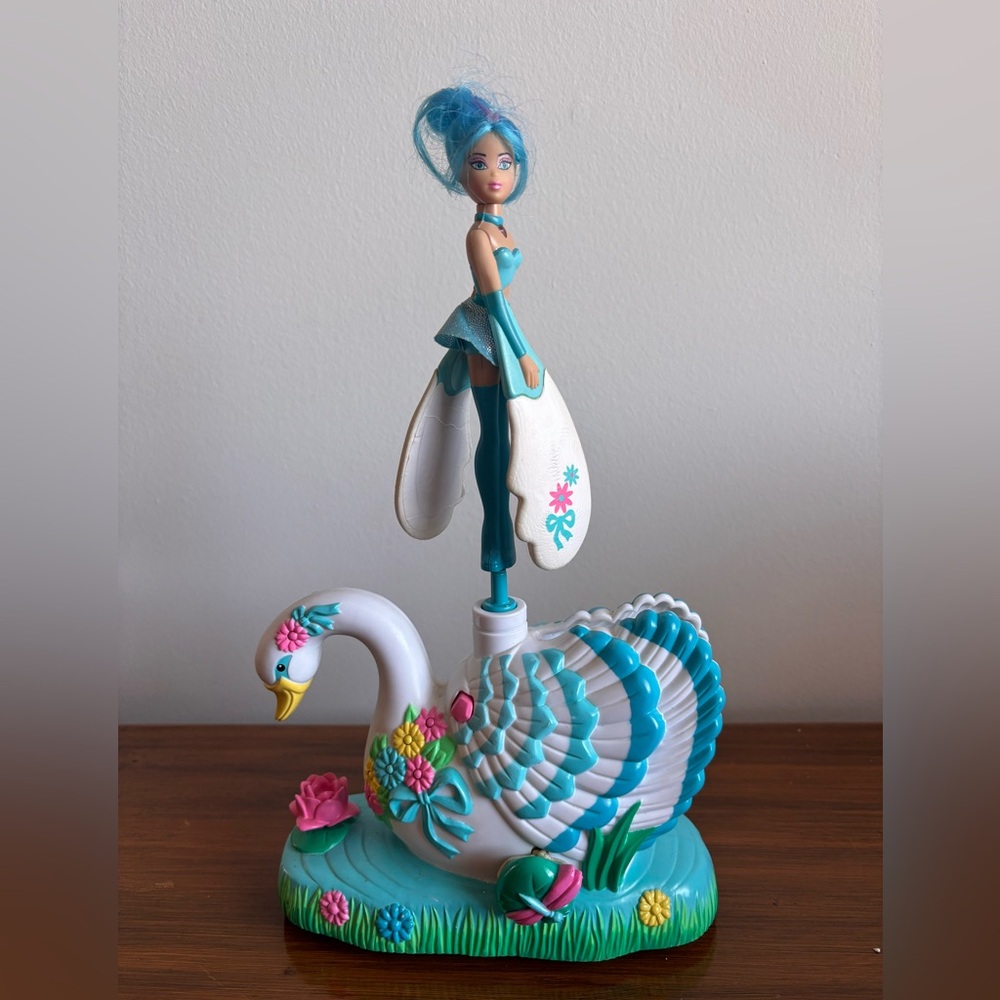 Elegant flying fairy with Swan - Teal and White